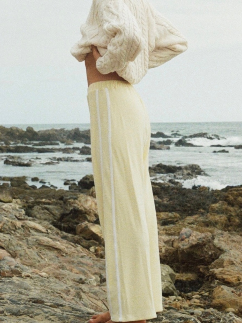 Coco Maisenette Organic Stripe pants in butter S/M